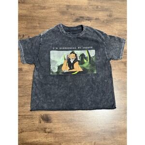 Disney Lion King Cropped T-Shirt Womens Black Graphic I'm Surrounded By Idiots S